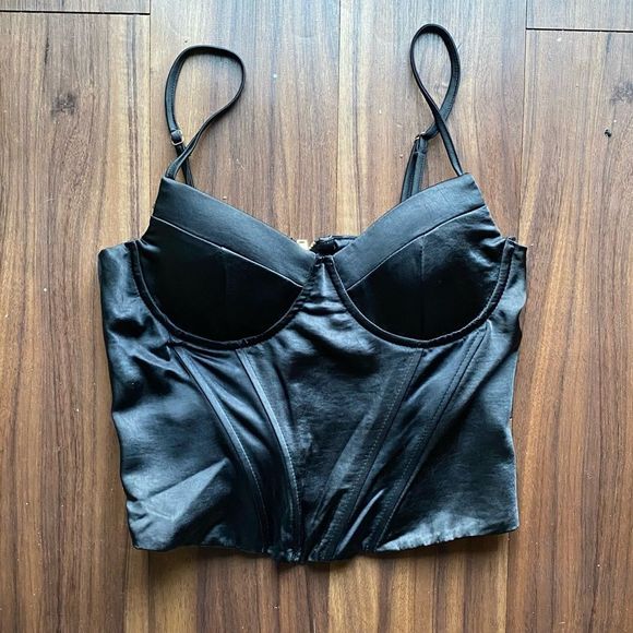 Club L London Tops - Club L London Renaissance Black Satin Sweetheart Neckline Corset Top